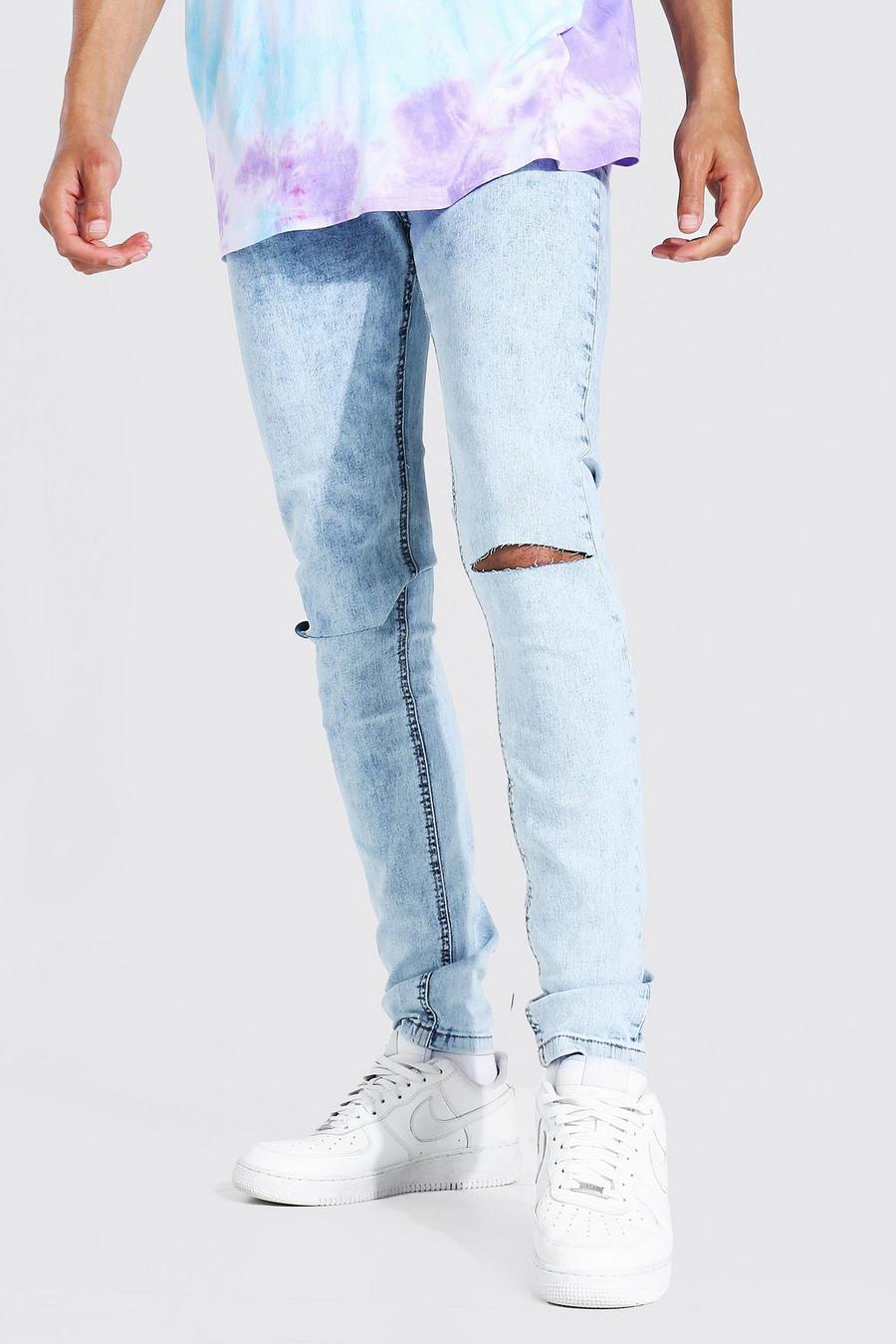 Jeans Tall Skinny Fit elasticizzati con tagli sul ginocchio, Ice blue image number 1