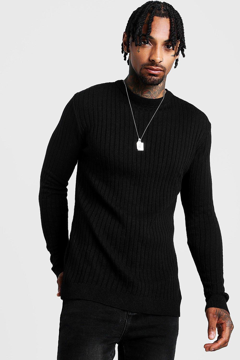 black ribbed crew neck jumper