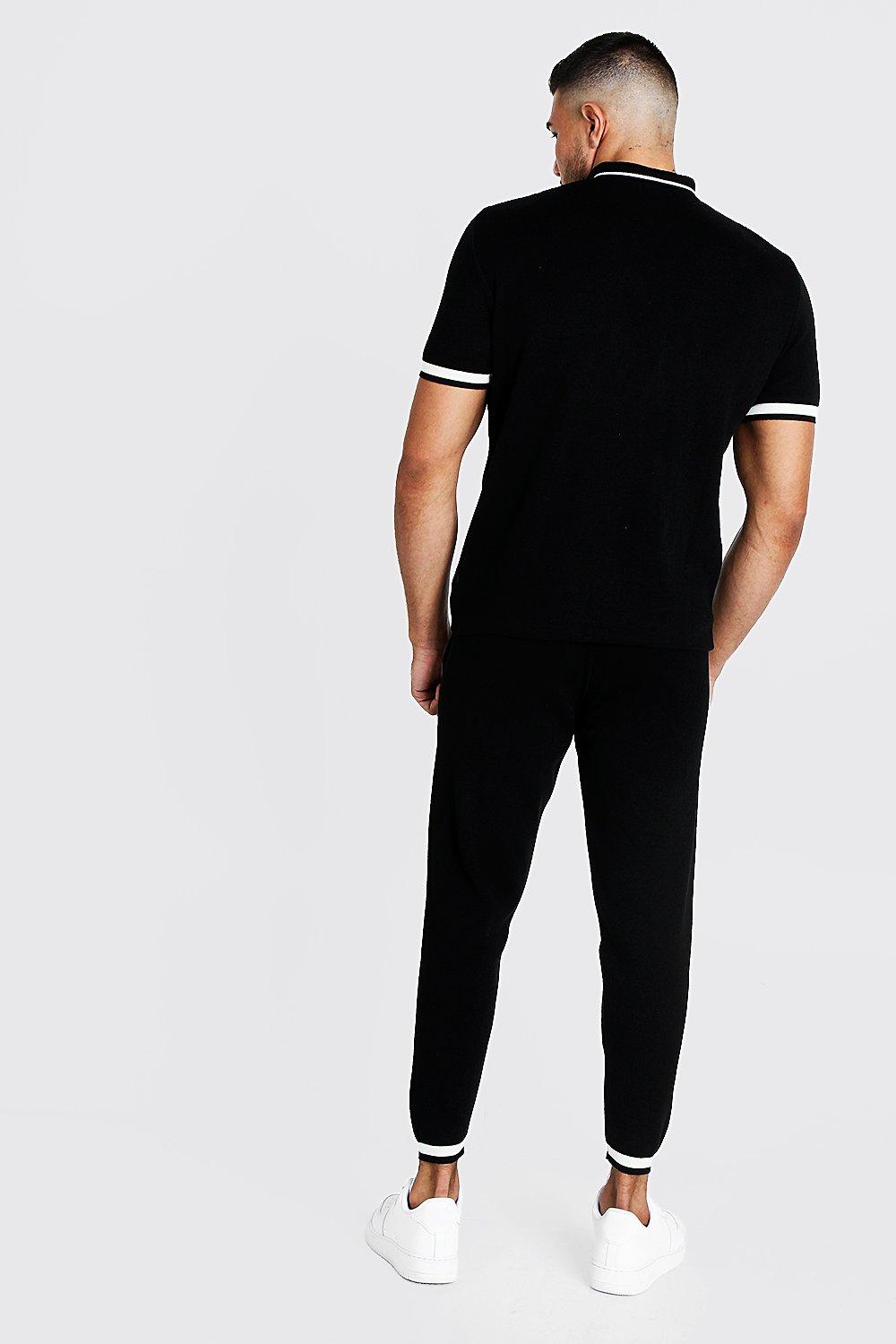 Regular Fit Knitted Polo Jogger Set boohoo