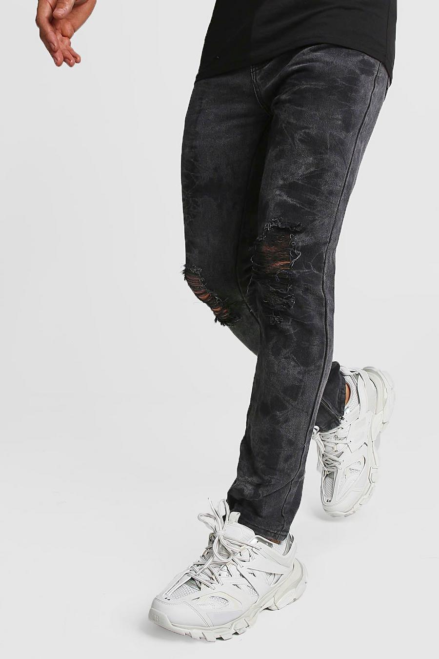 Skinny Jeans in Used-Optik mit Waschung und Knöchelreißverschluss, Verwaschenes schwarz image number 1