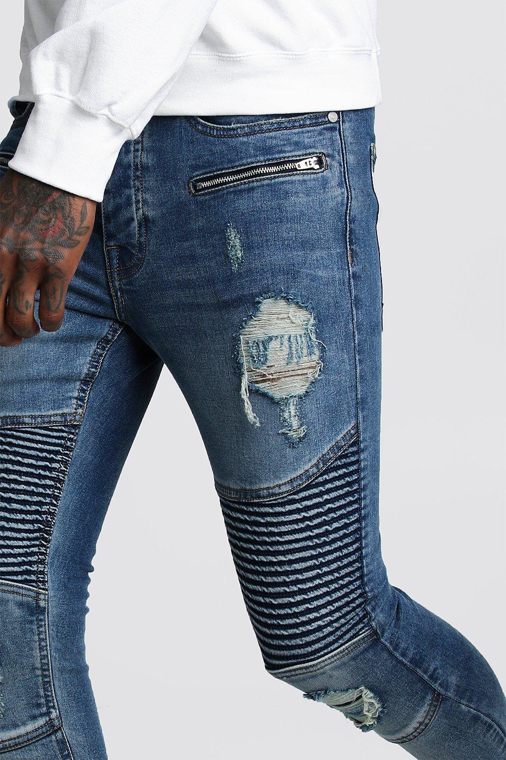 blue skinny biker jeans