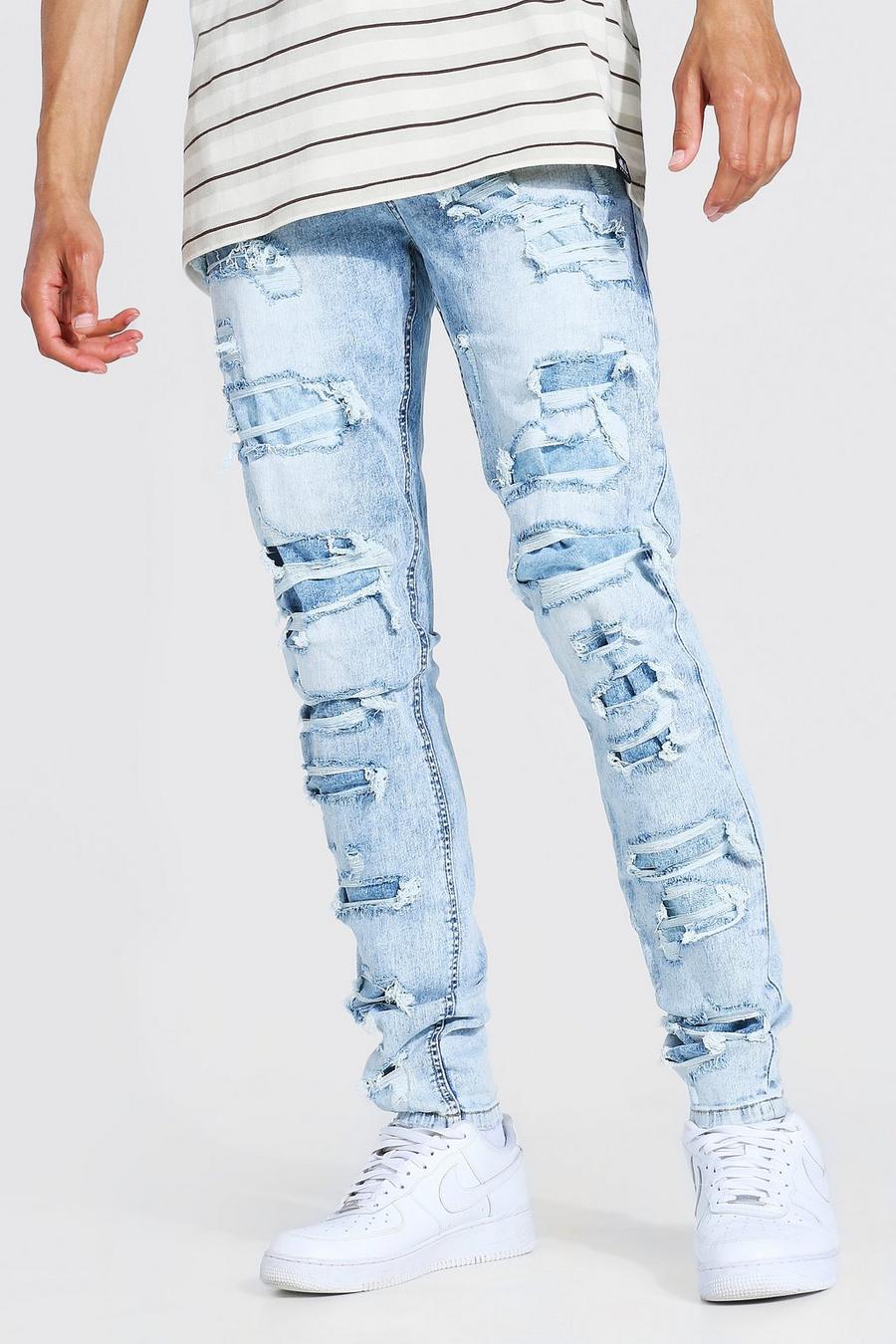 Jeans Tall Skinny Fit elasticizzati con strappi estremi, Ice blue image number 1
