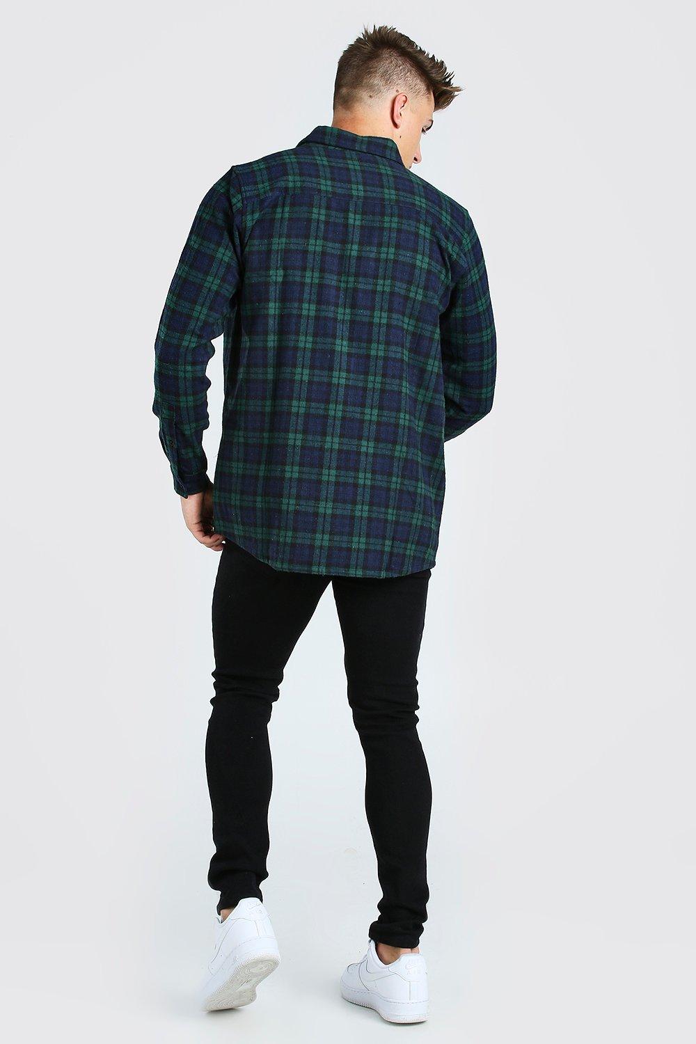 Men's Long Sleeve Longline Flannel Check Shirt