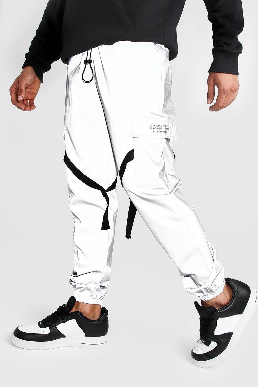 Silver Reflective Utility Joggers with MAN Print image number 1