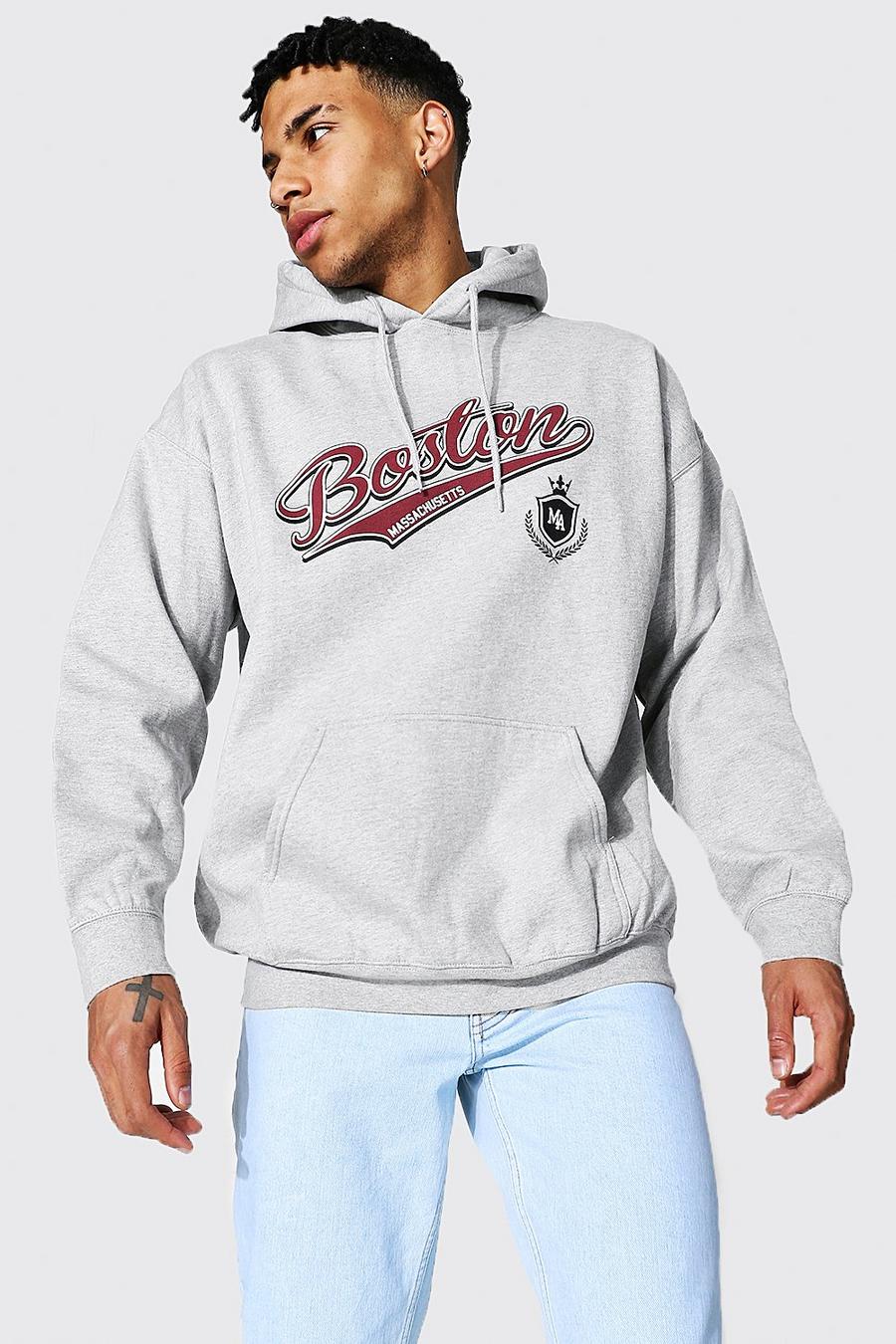 Grey marl Boston Oversize hoodie med tryck i varsitystil image number 1