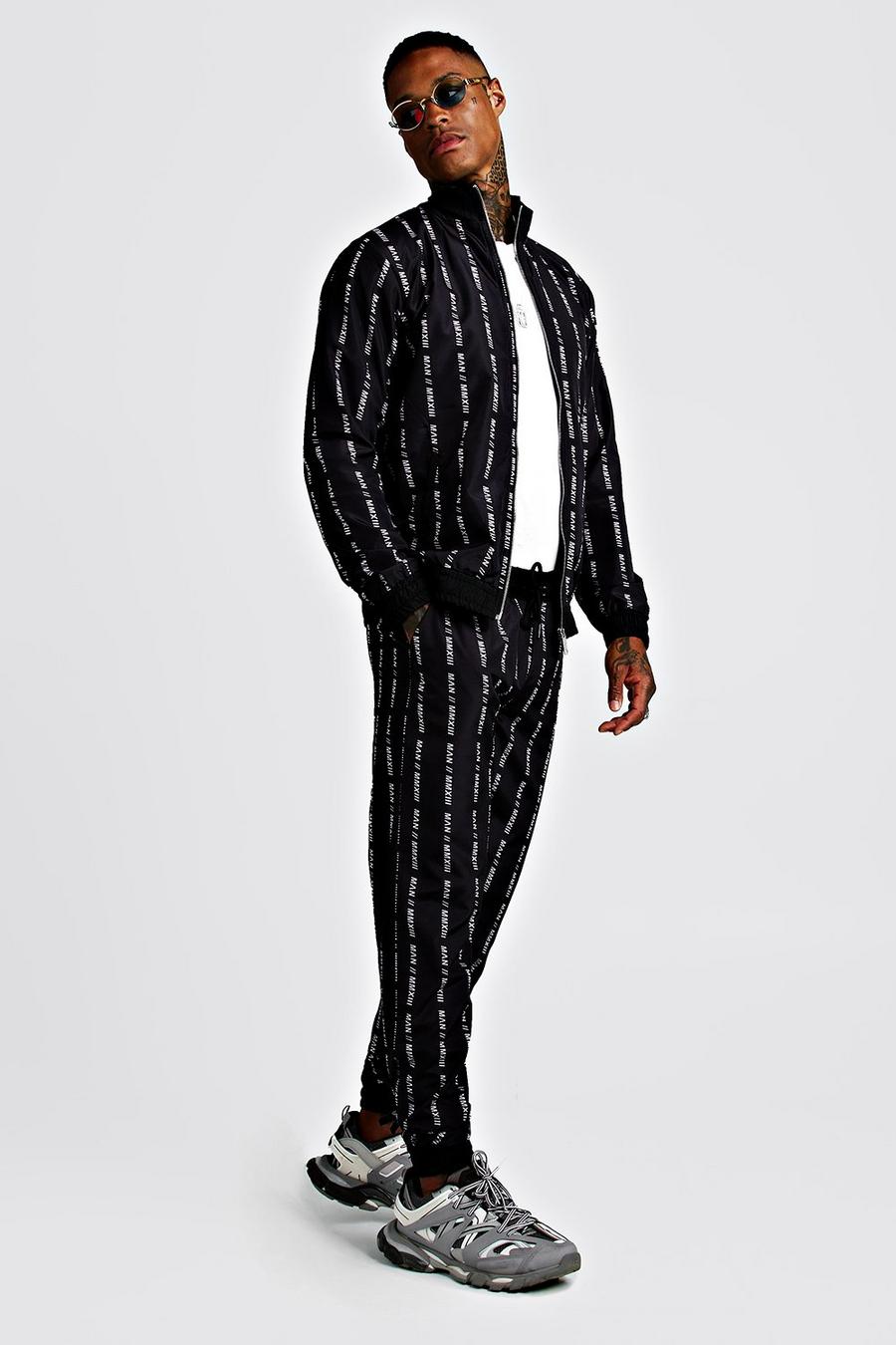 Black MAN MMXIII All Over Print Shell Funnel Tracksuit image number 1