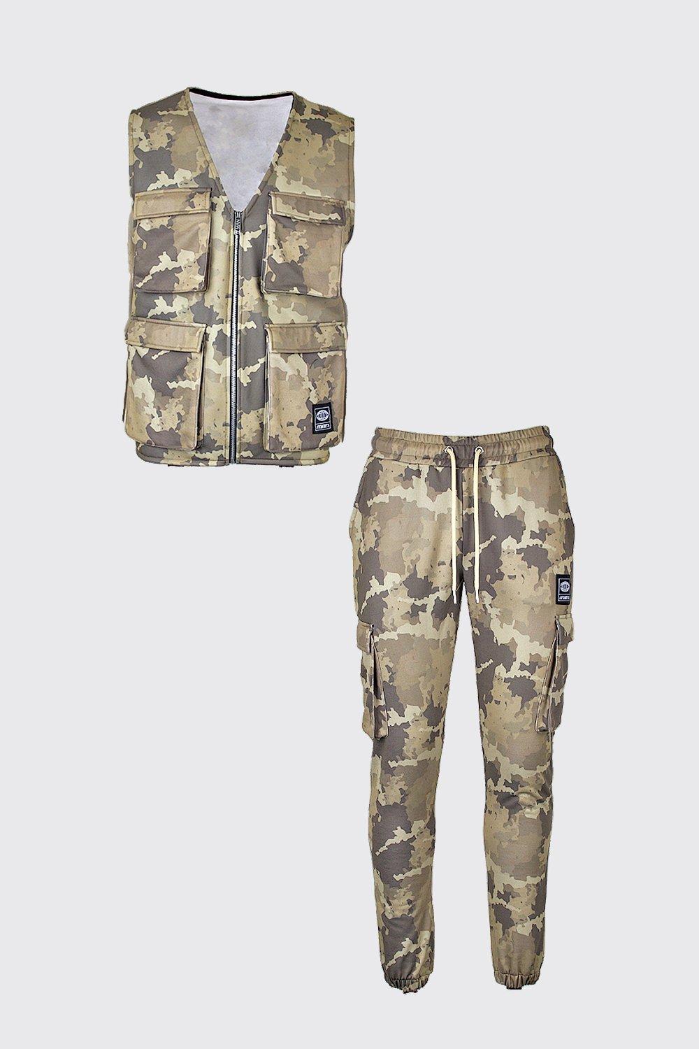 Camo Utility Vest Jogger Set With Woven MAN Tab boohoo IE