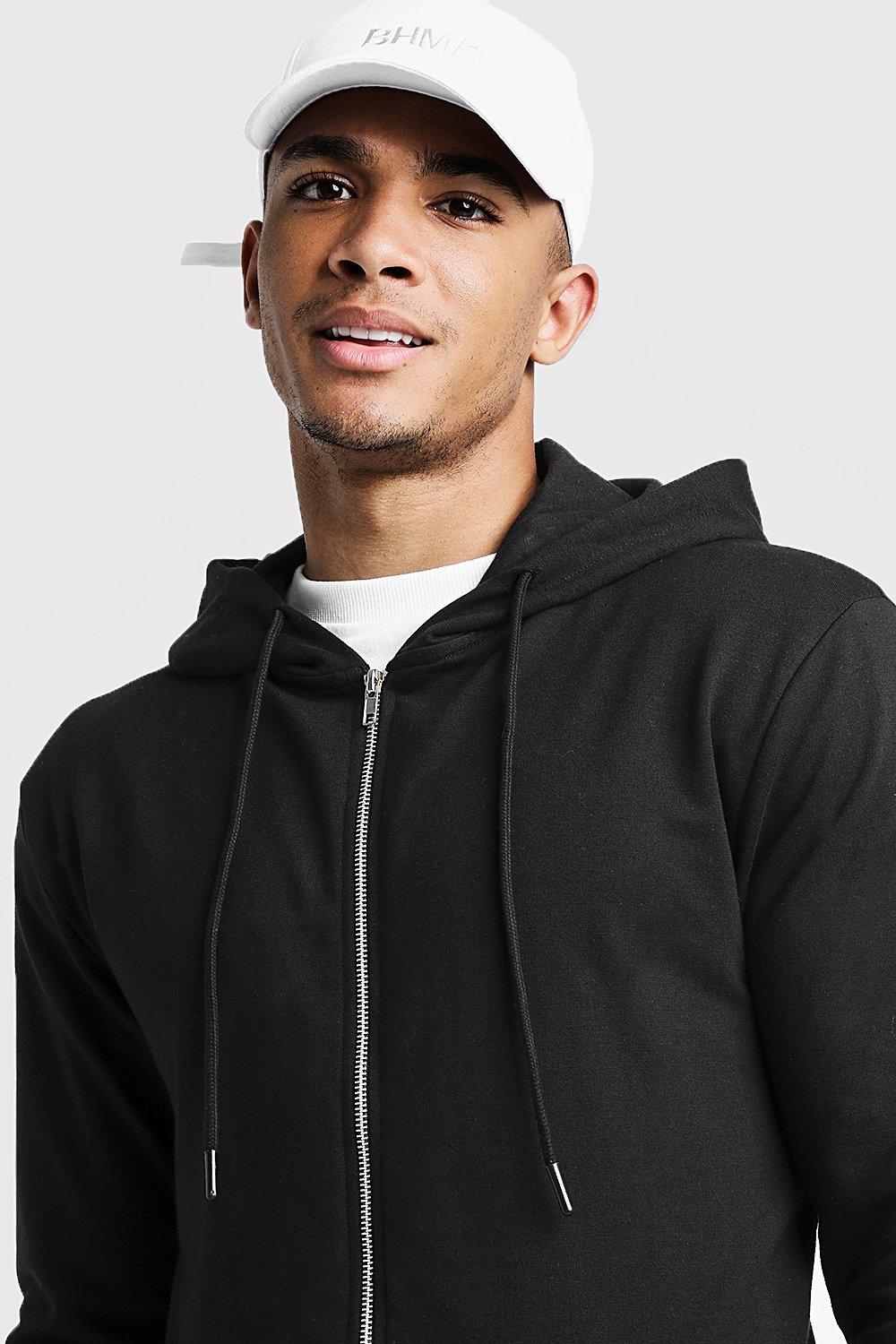 muscle fit zip up hoodie