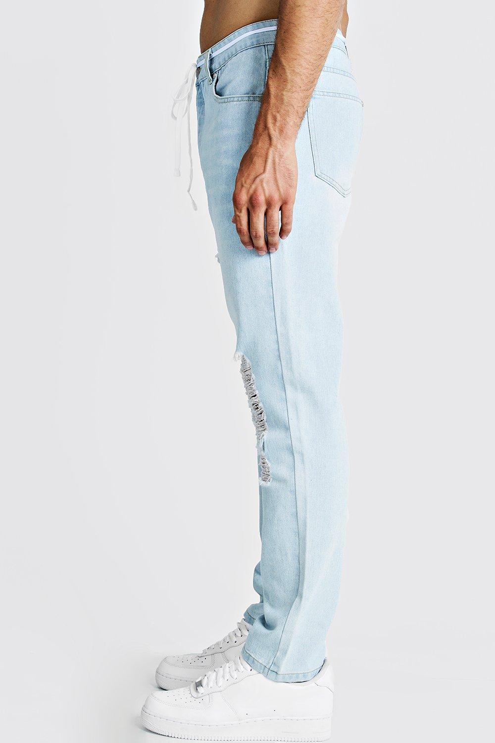 Slim Fit Distressed Jean With Shoelace Belt