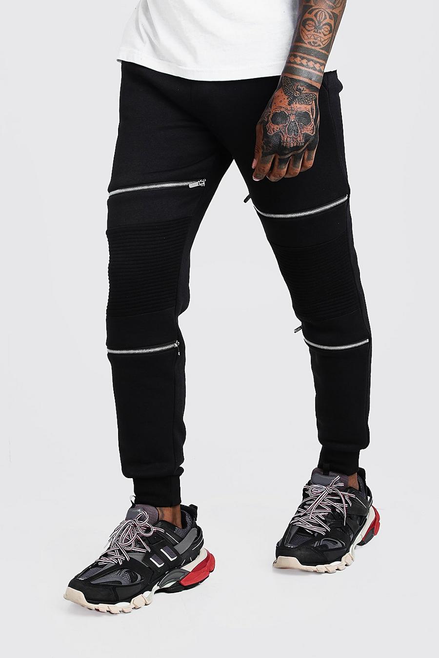 Black Man Biker Track Pants With Zip Detail image number 1
