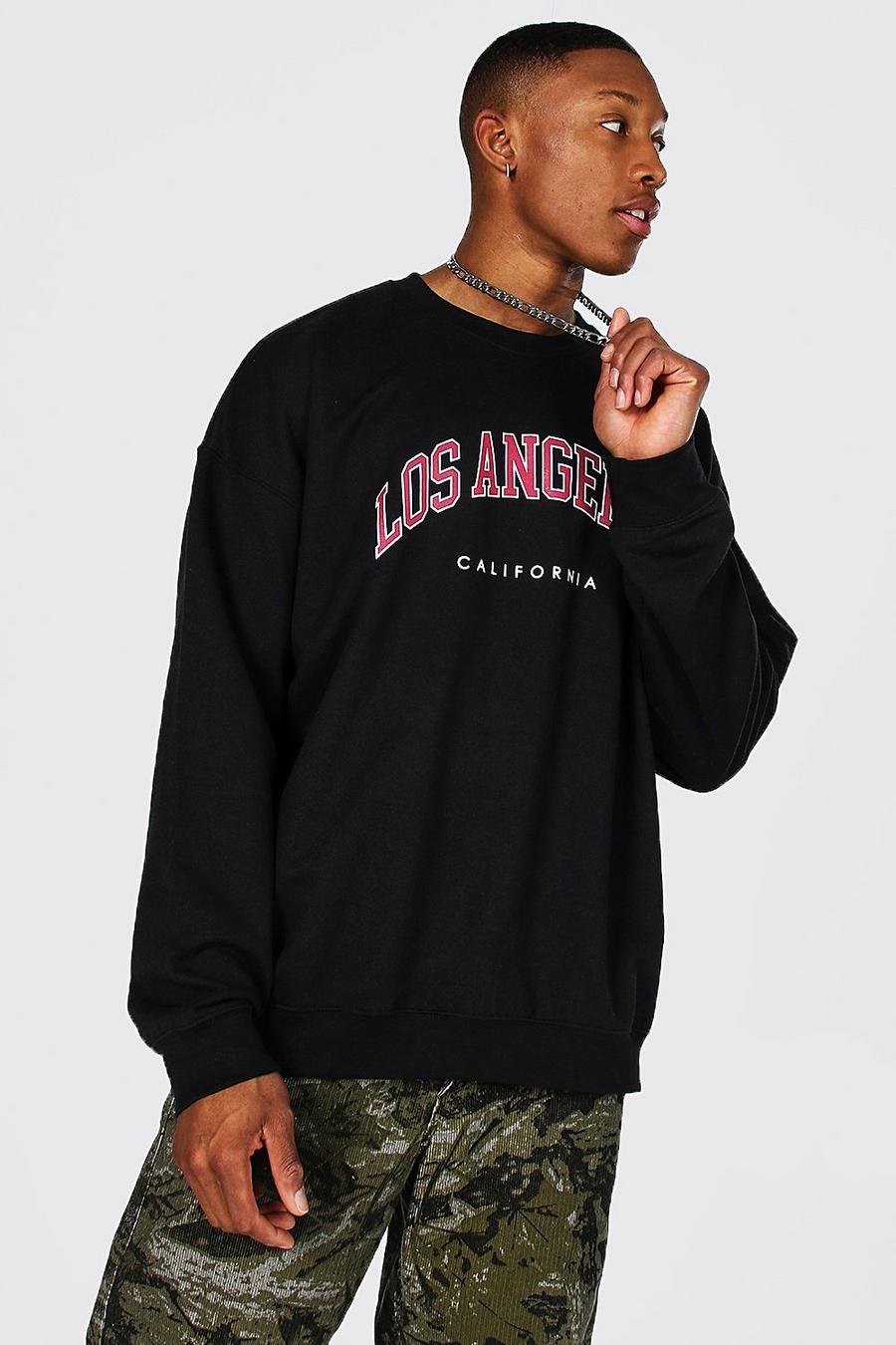 Übergroßes Sweatshirt mit „Los Angeles“-Print, Schwarz image number 1