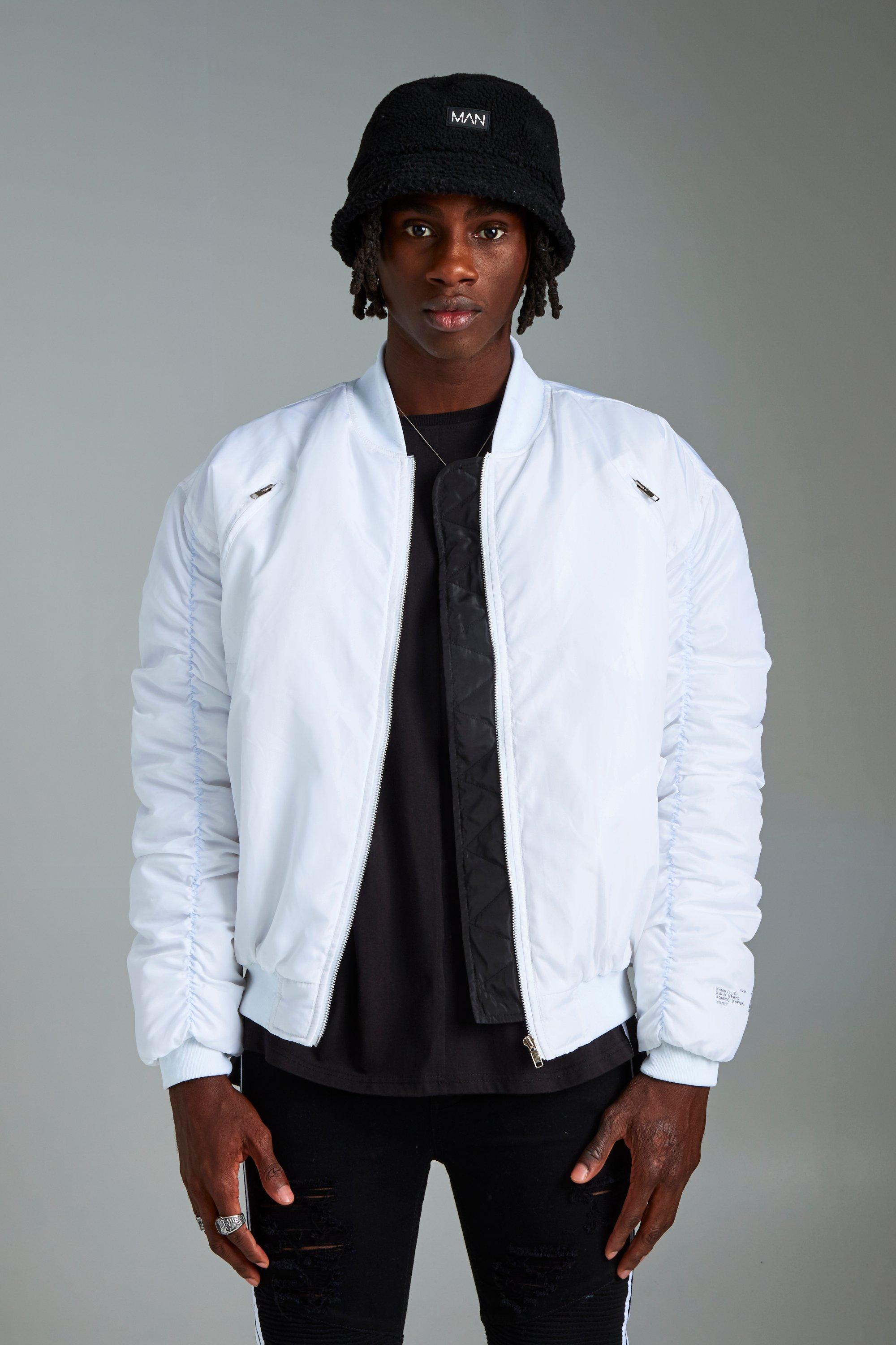 white bomber jacket men