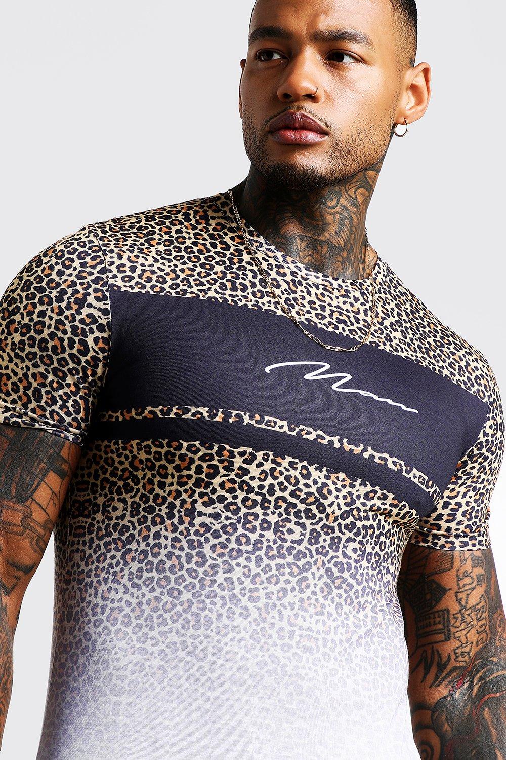 MAN Muscle Fit Leopard Print T-Shirt | Boohoo UK