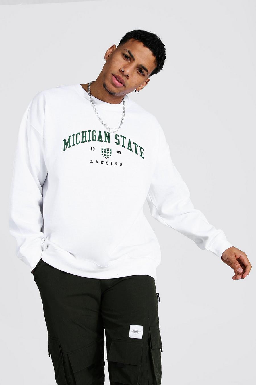 College-Sweatshirt in Übergröße mit Michigan-Print, Weiß image number 1