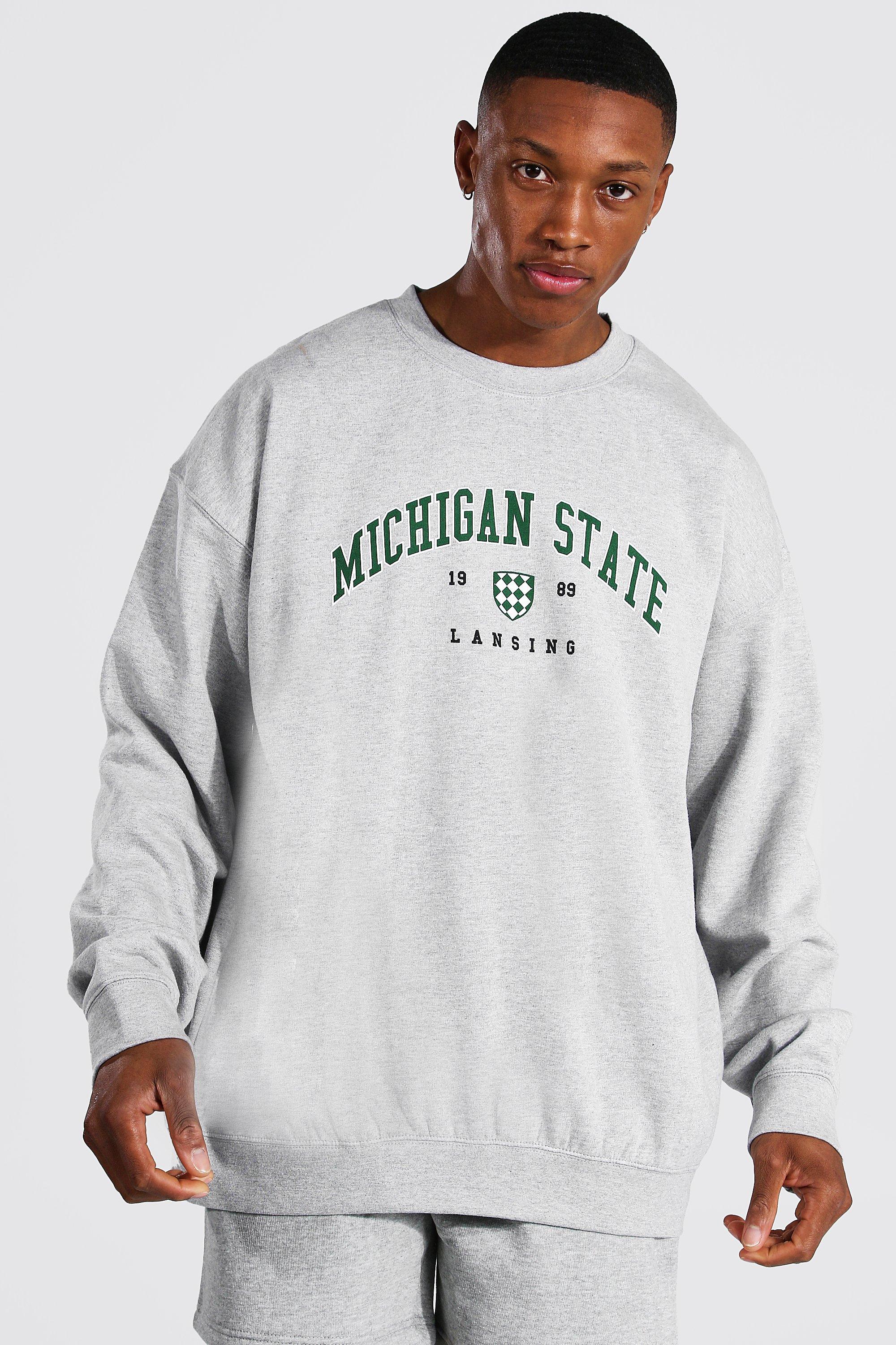 Petite Michigan Slogan Varisty Printed Oversized Sweatshirt