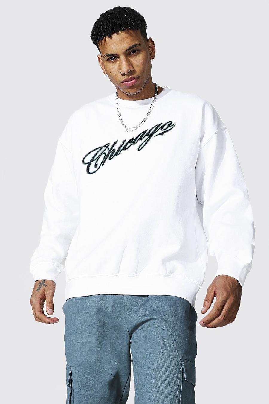 Sweatshirt in Übergröße mit Chicago-College-Print, Weiß image number 1