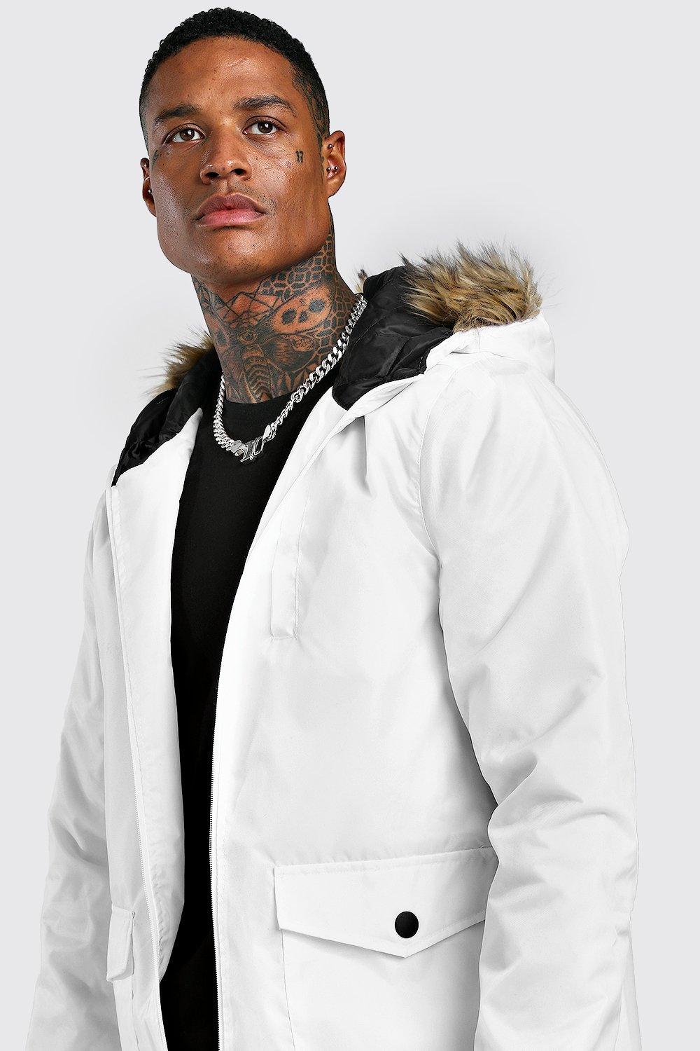 Siksilk parka jacket outlet with faux fur hood