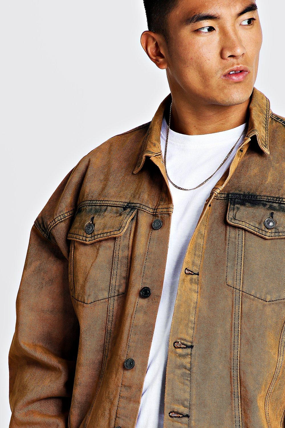 Men s Drop Shoulder Oversized Denim Jacket In Acid Wash Boohoo UK