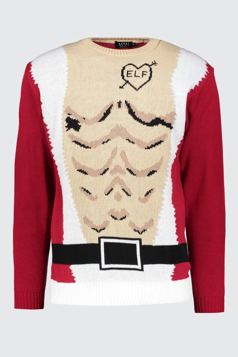 Boohoo santa and elf two clearance person christmas jumper in multi