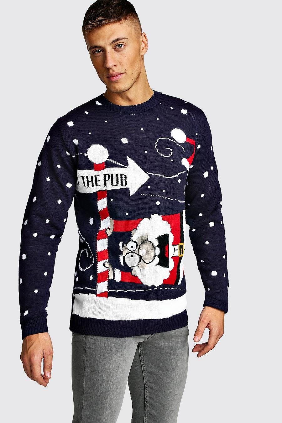 Navy To The Pub Knitted Christmas Jumper image number 1