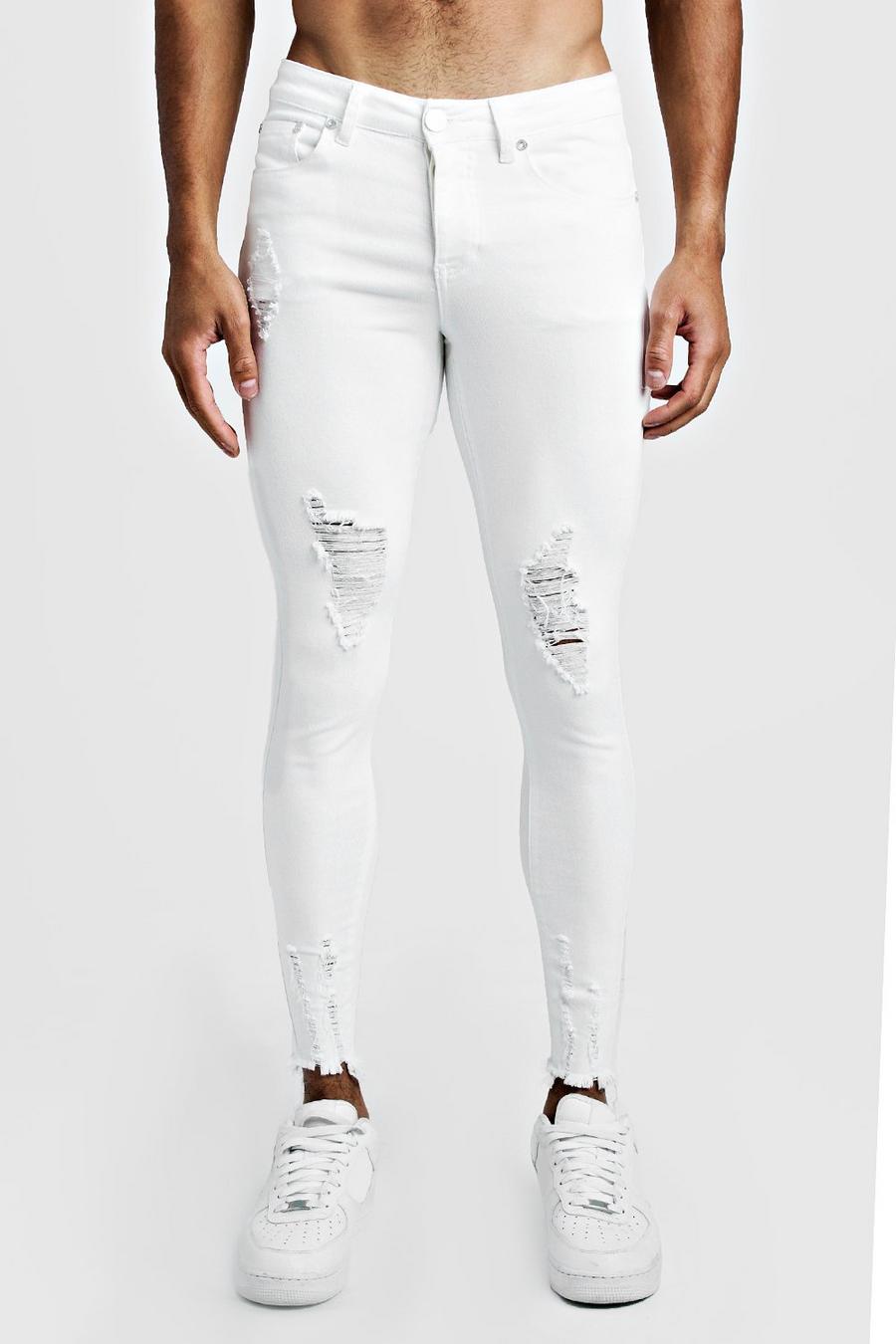White Super skinny jeans med rå kant i vit tvätt image number 1