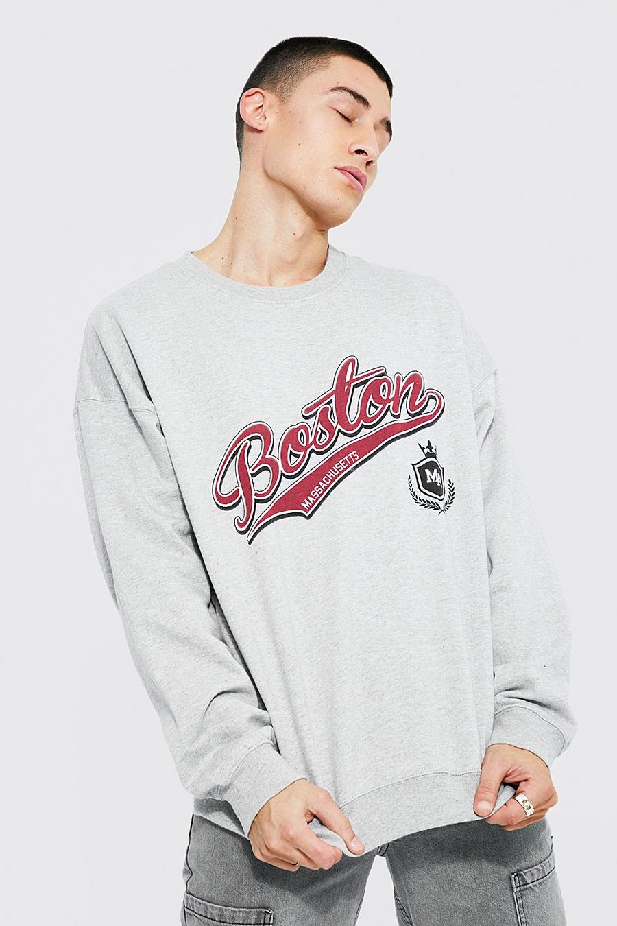 Grey marl Boston Oversize sweatshirt med tryck i varsitystil image number 1