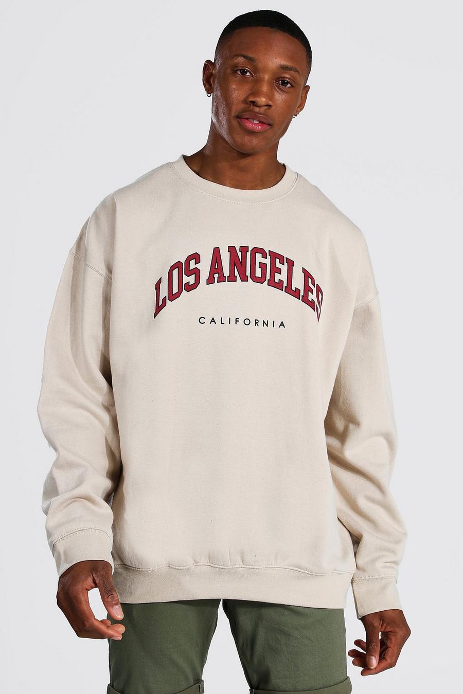Oversize Sweatshirt mit Los Angeles Print, Sand image number 1