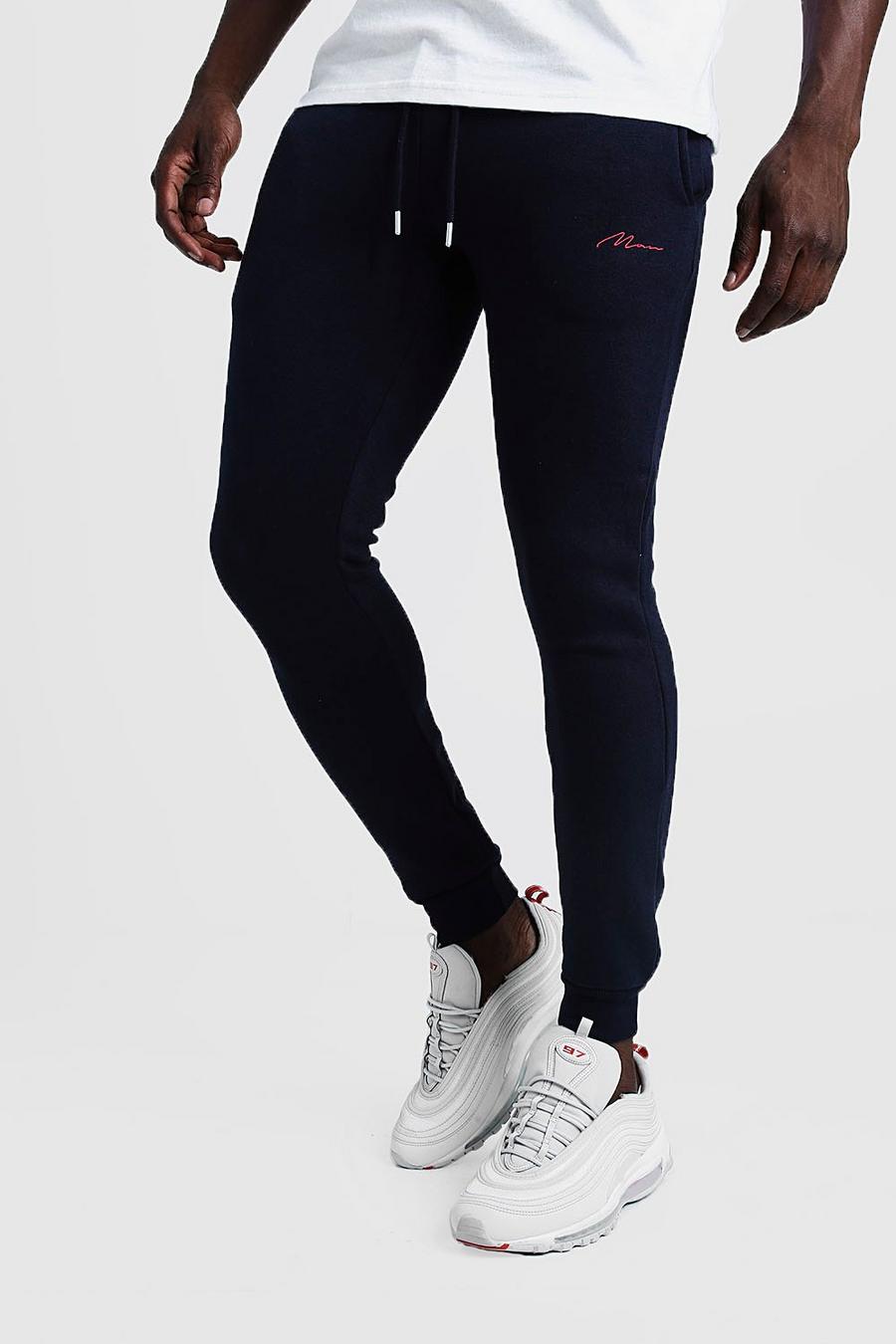 Pantaloni tuta taglio super skinny con firma MAN, Blu oltremare image number 1