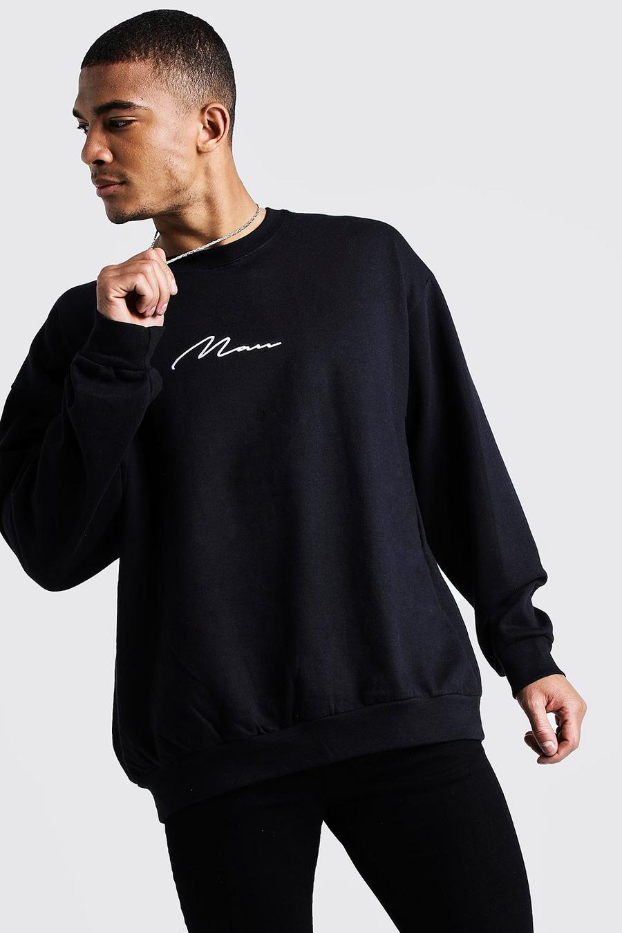 Black MAN Oversize sweatshirt med brodyr image number 1
