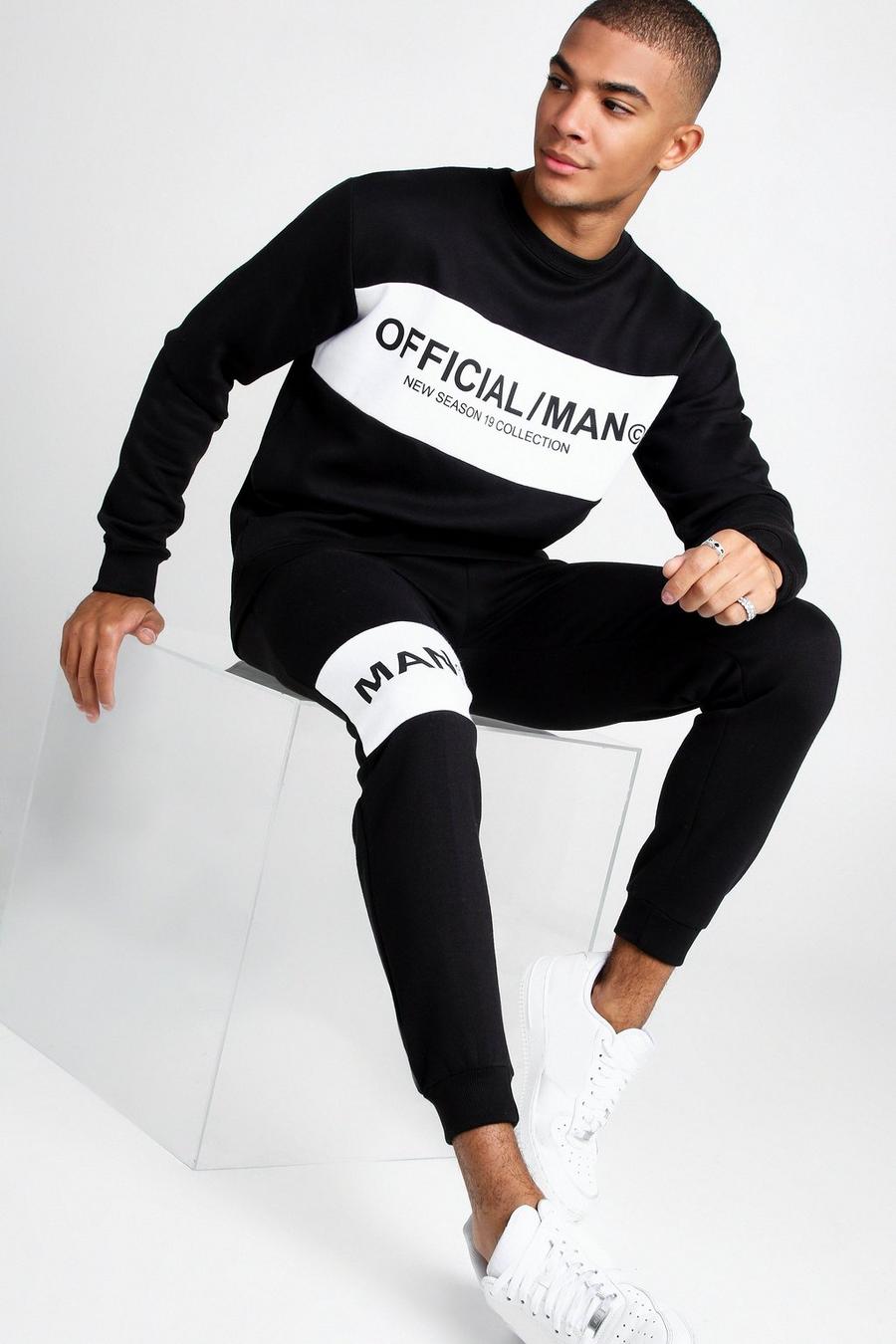 Chándal estilo suéter con bloques de color oficial MAN, Negro image number 1