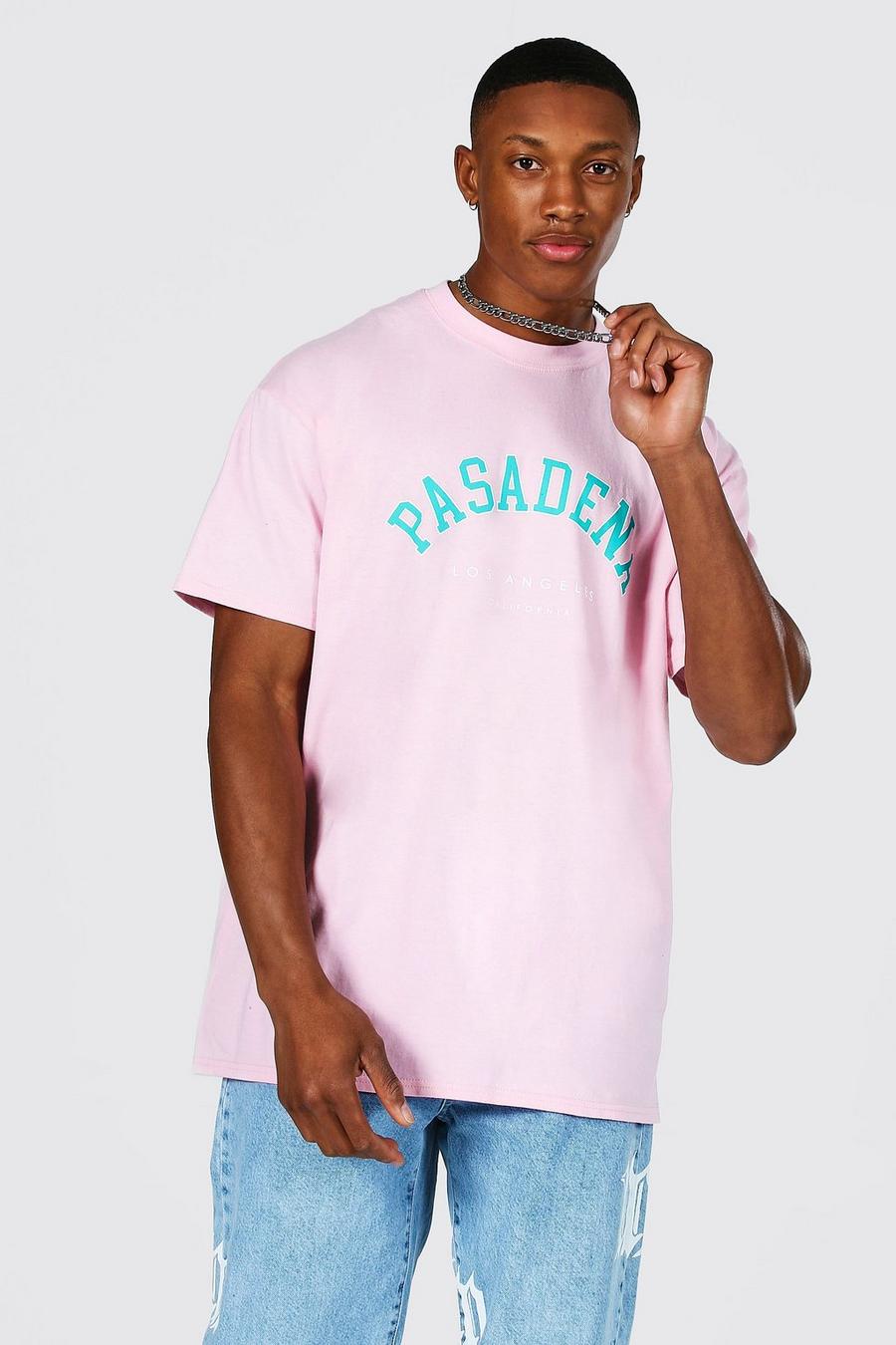 T-shirt oversize con stampa Pasadena in stile varsity, Rosa image number 1