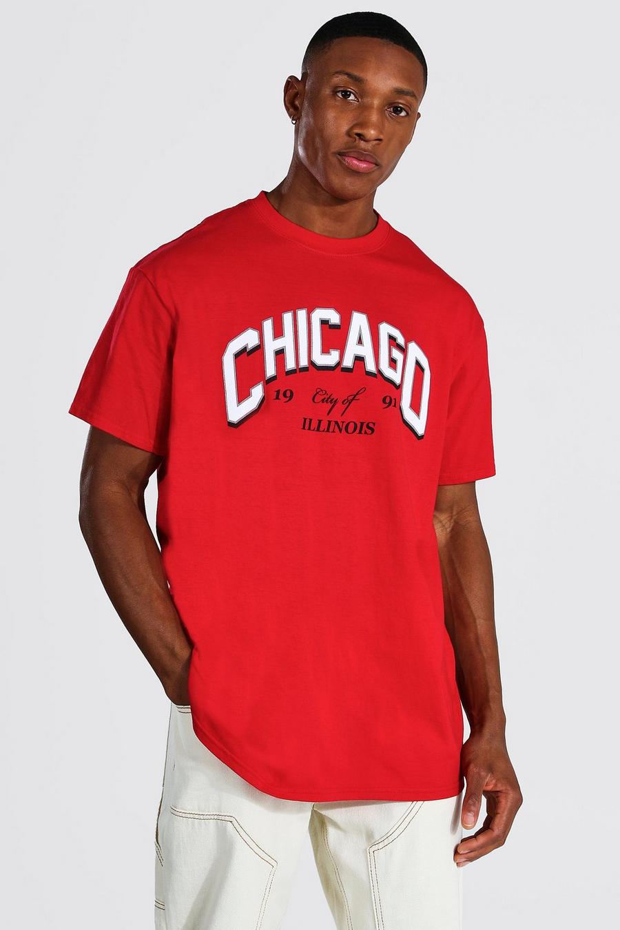 אדום טישרט אוברסייז עם הדפס נבחרת ספורט Chicago image number 1