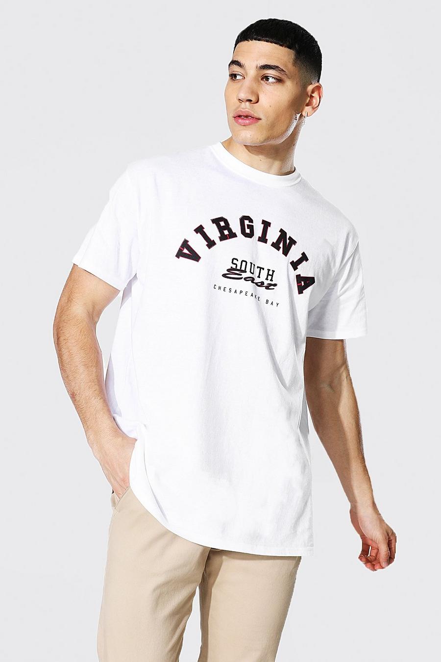 White Oversized Virginia Varsity Printed T-shirt image number 1