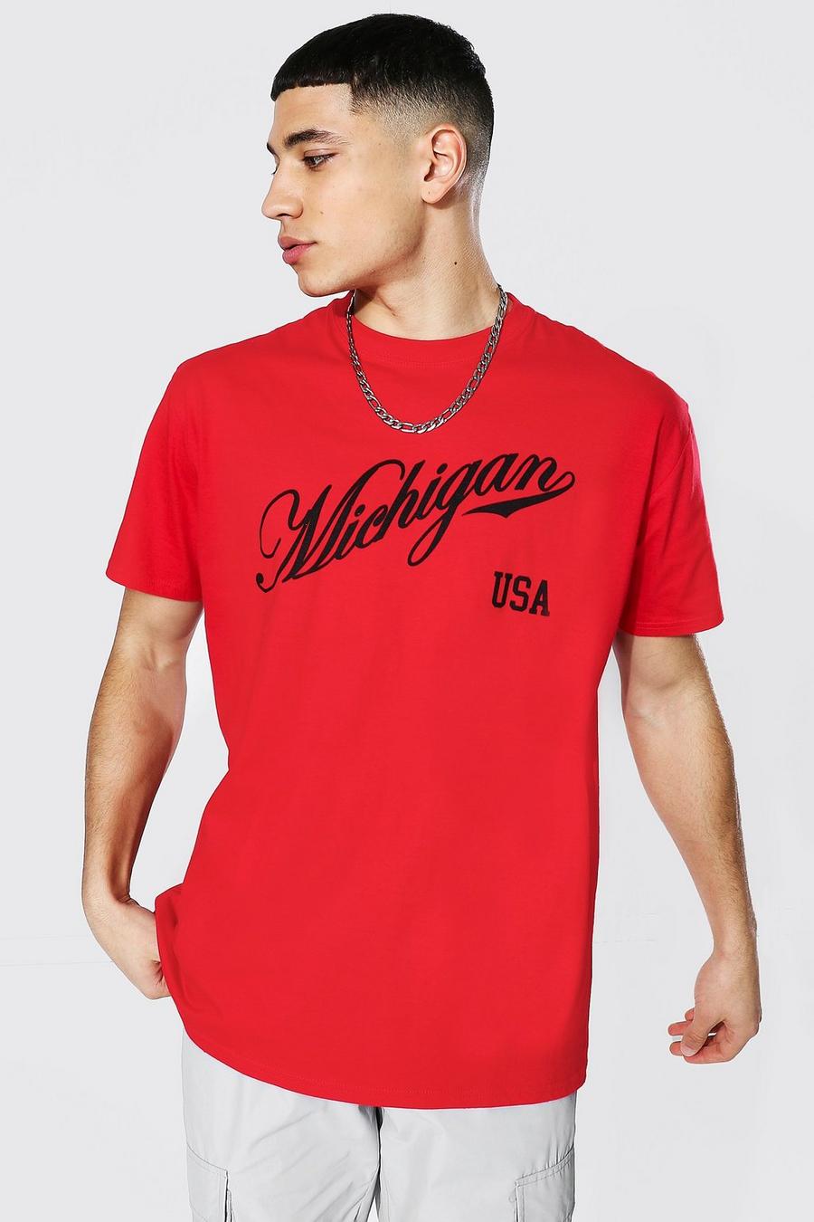 Red Oversized Michigan Varsity Graphic T-Shirt image number 1