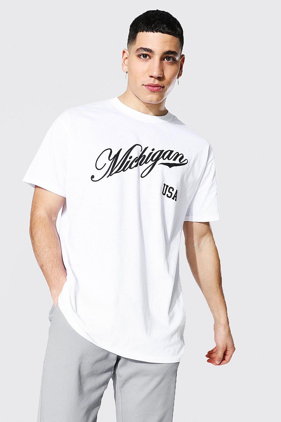 College T-Shirt in Übergröße mit Michigan-Print, Weiß image number 1