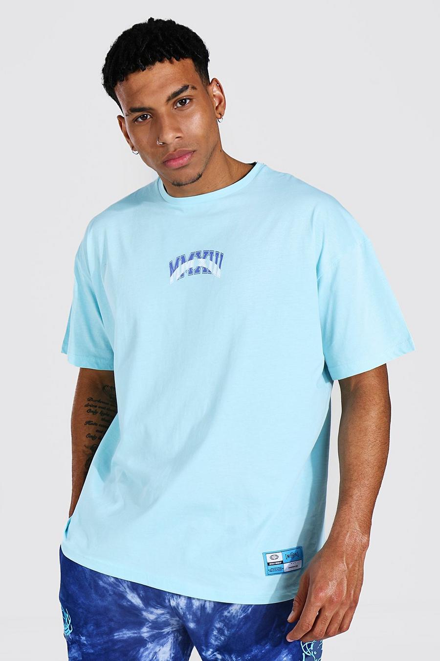 T-Shirt in Übergröße mit College-Print, Hellblau image number 1