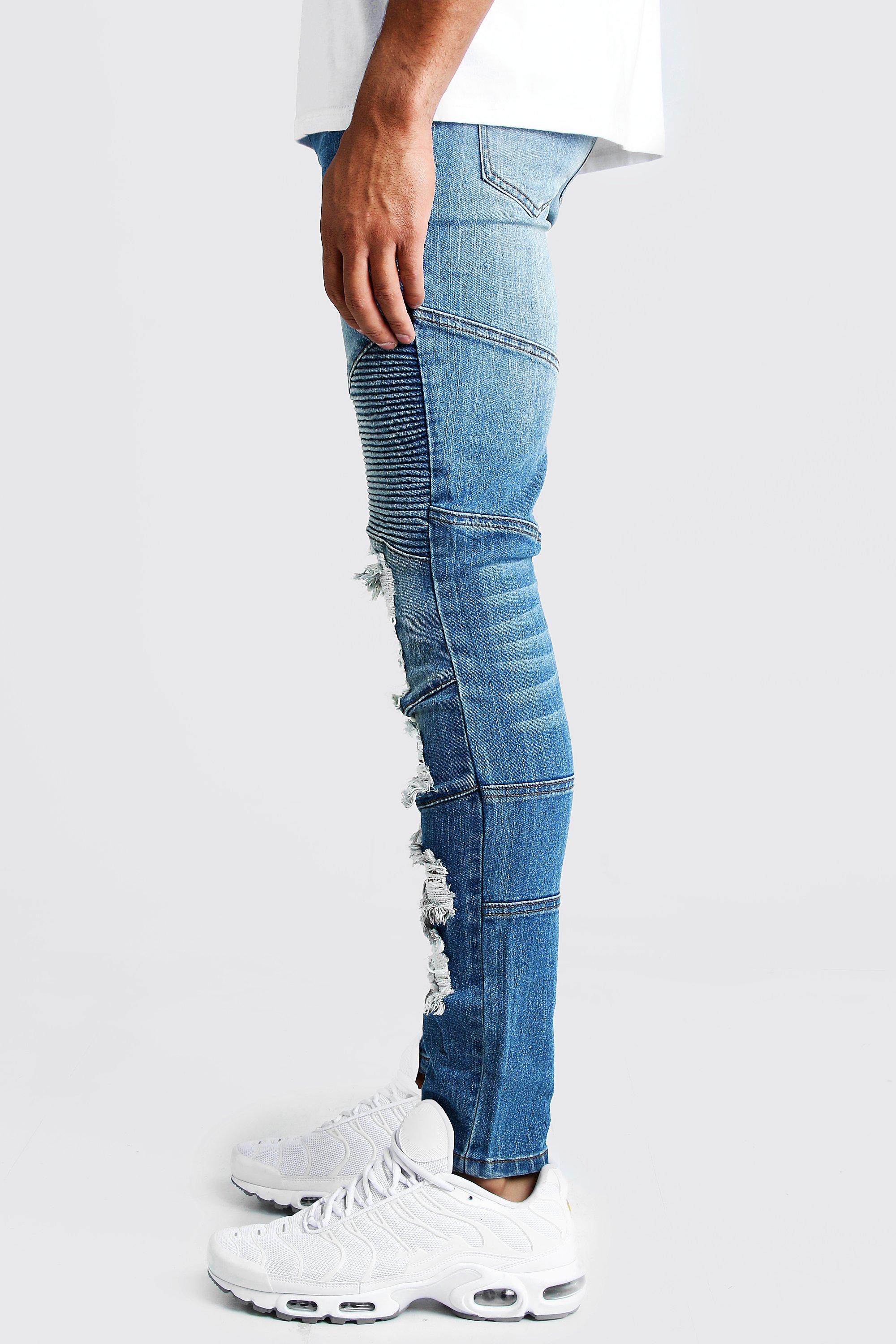 blue skinny biker jeans