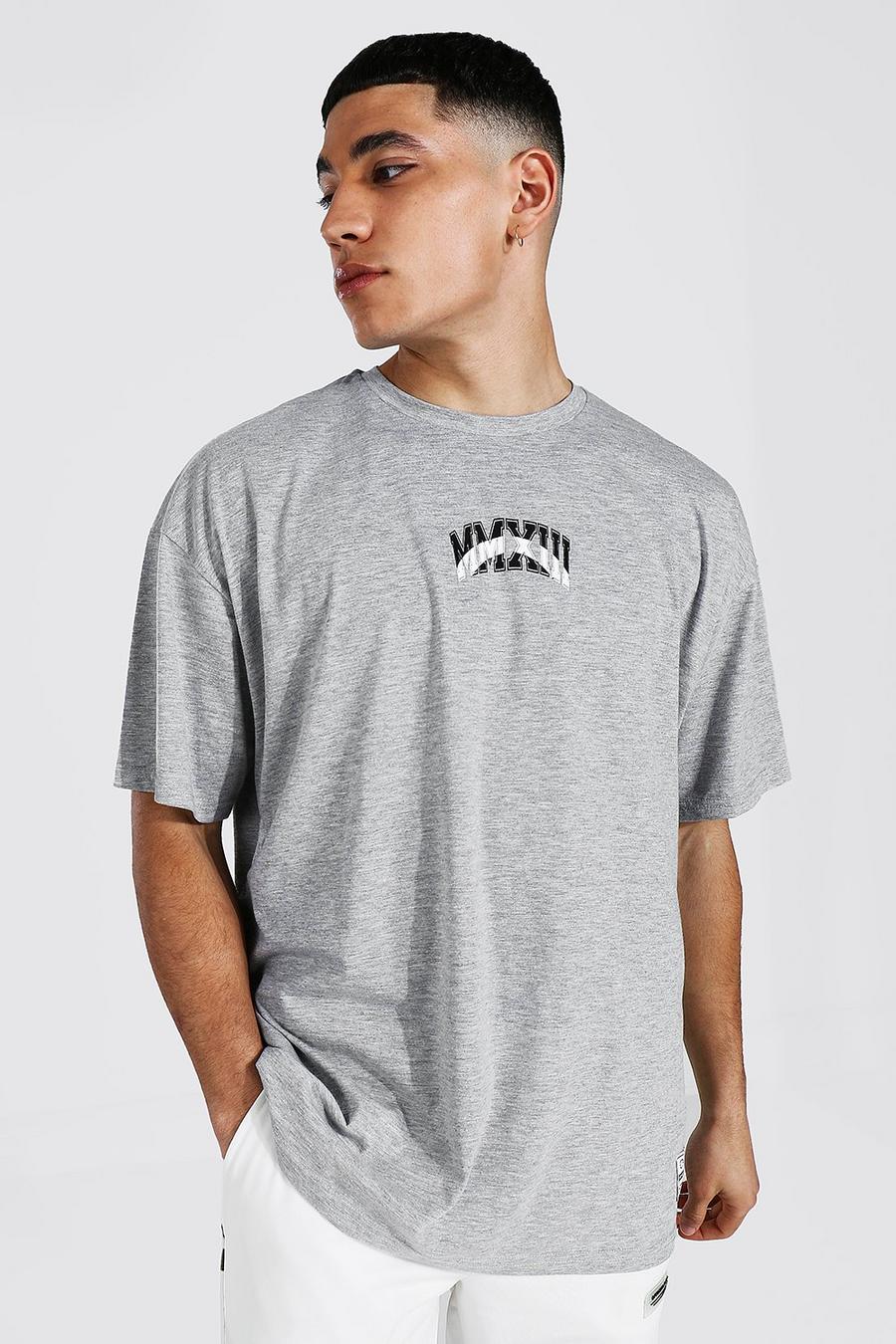 Grey marl Oversized Varsity Print T-shirt image number 1