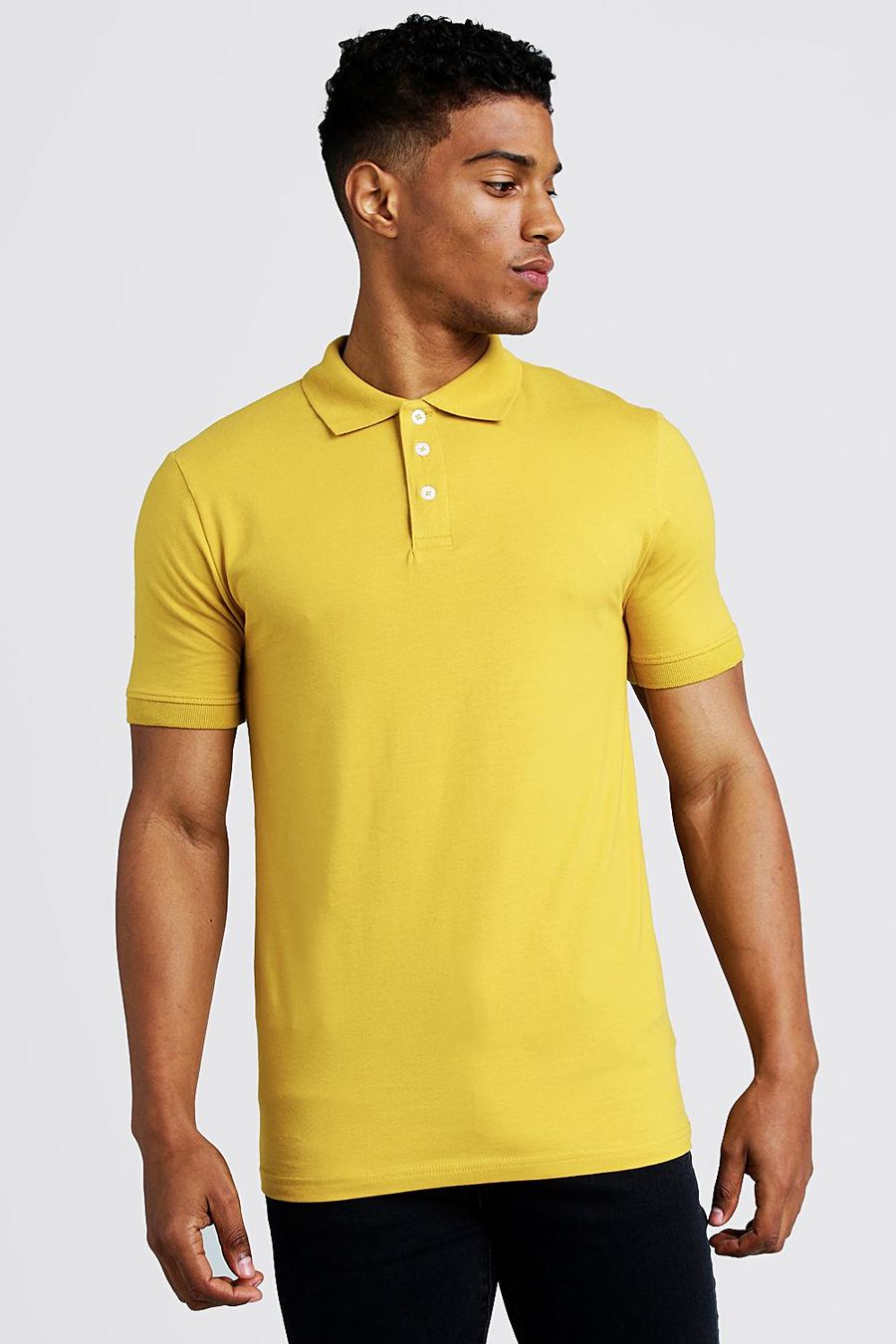 Mustard gul Muscle Fit Jersey Polo image number 1
