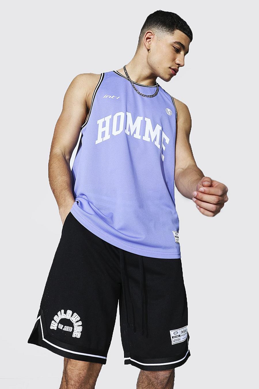Camiseta sin mangas de malla con sisa caída Homme, Azul image number 1