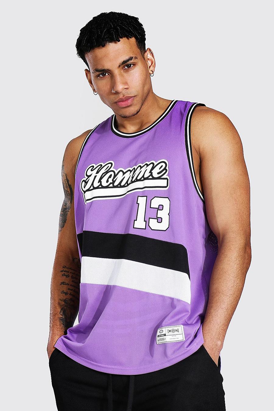 Purple Oversized Homme Mesh Drop Armhole Tank Top image number 1