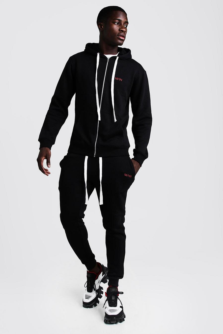 Black MAN Skinny Fit Tracksuit With Long Drawcords image number 1