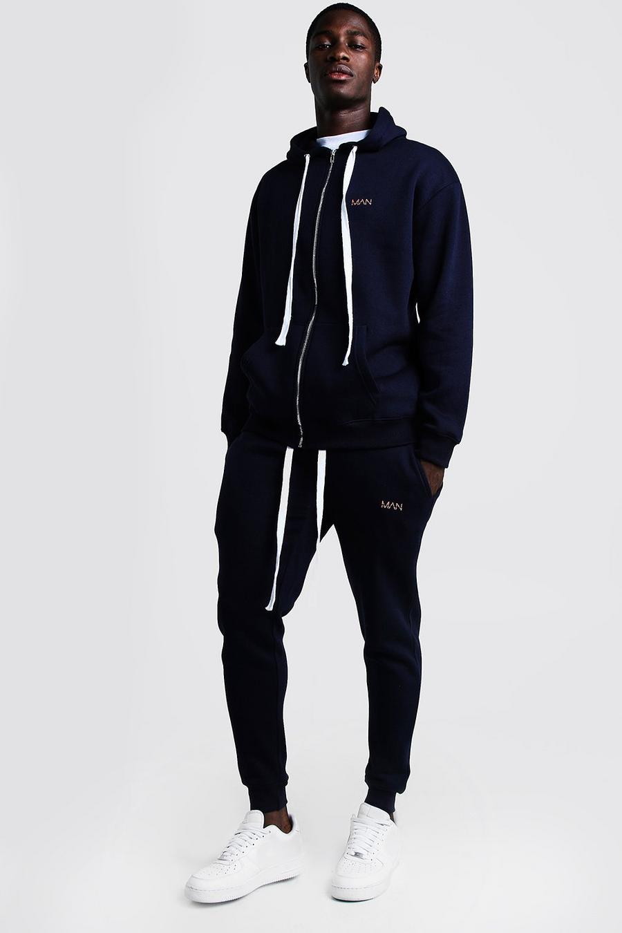 Navy MAN Skinny Fit Tracksuit With Long Drawcords image number 1