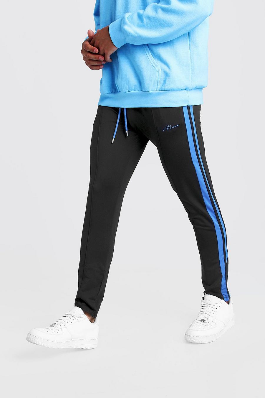 Man Signature Slim fit joggers med blå ränder image number 1