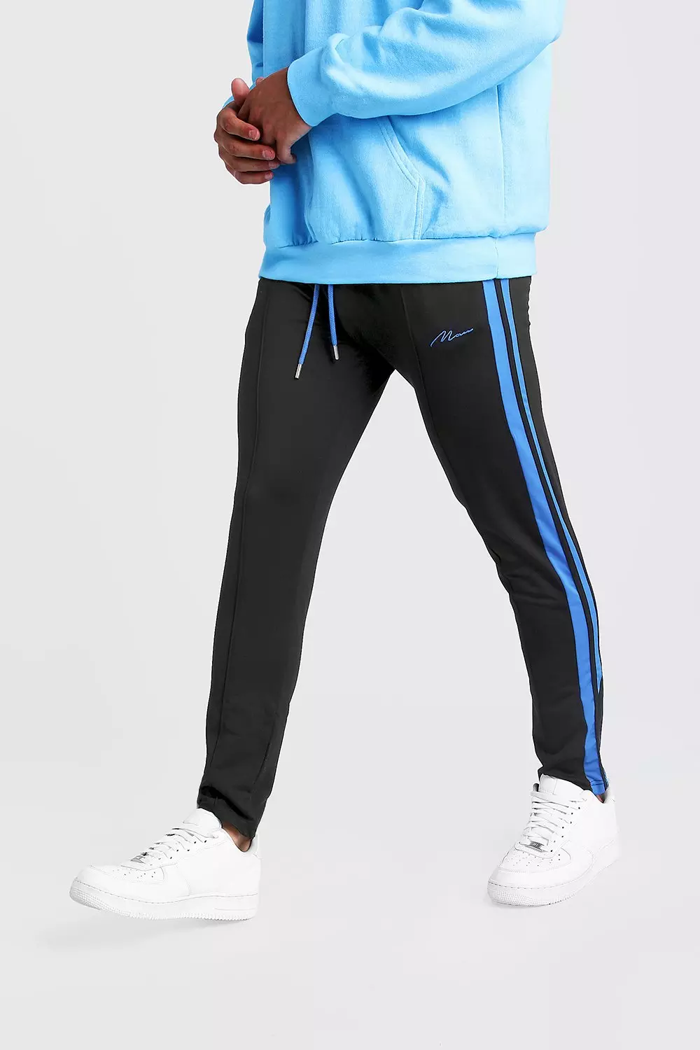 Black and shop blue joggers