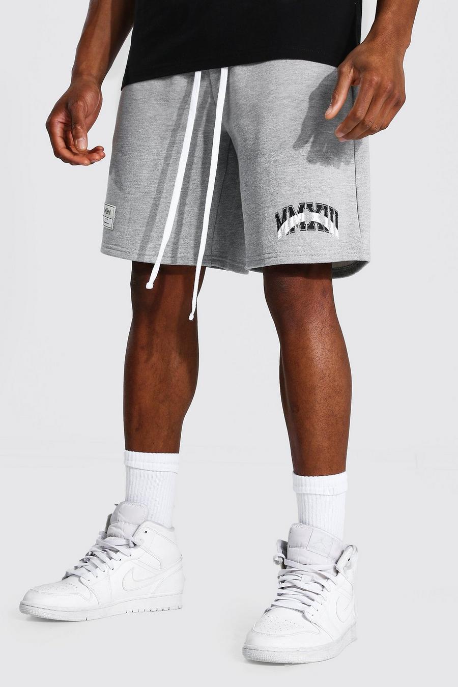 Pantaloncini da basket in jersey in stile varsity, Grigio mélange image number 1