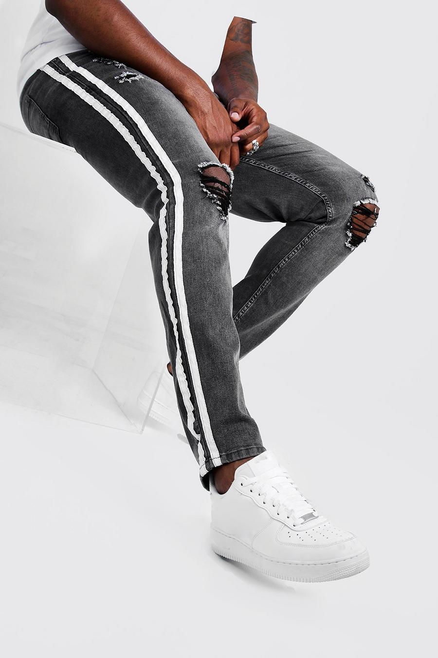 Grey grå Big & Tall - Skinny jeans med slitna detaljer