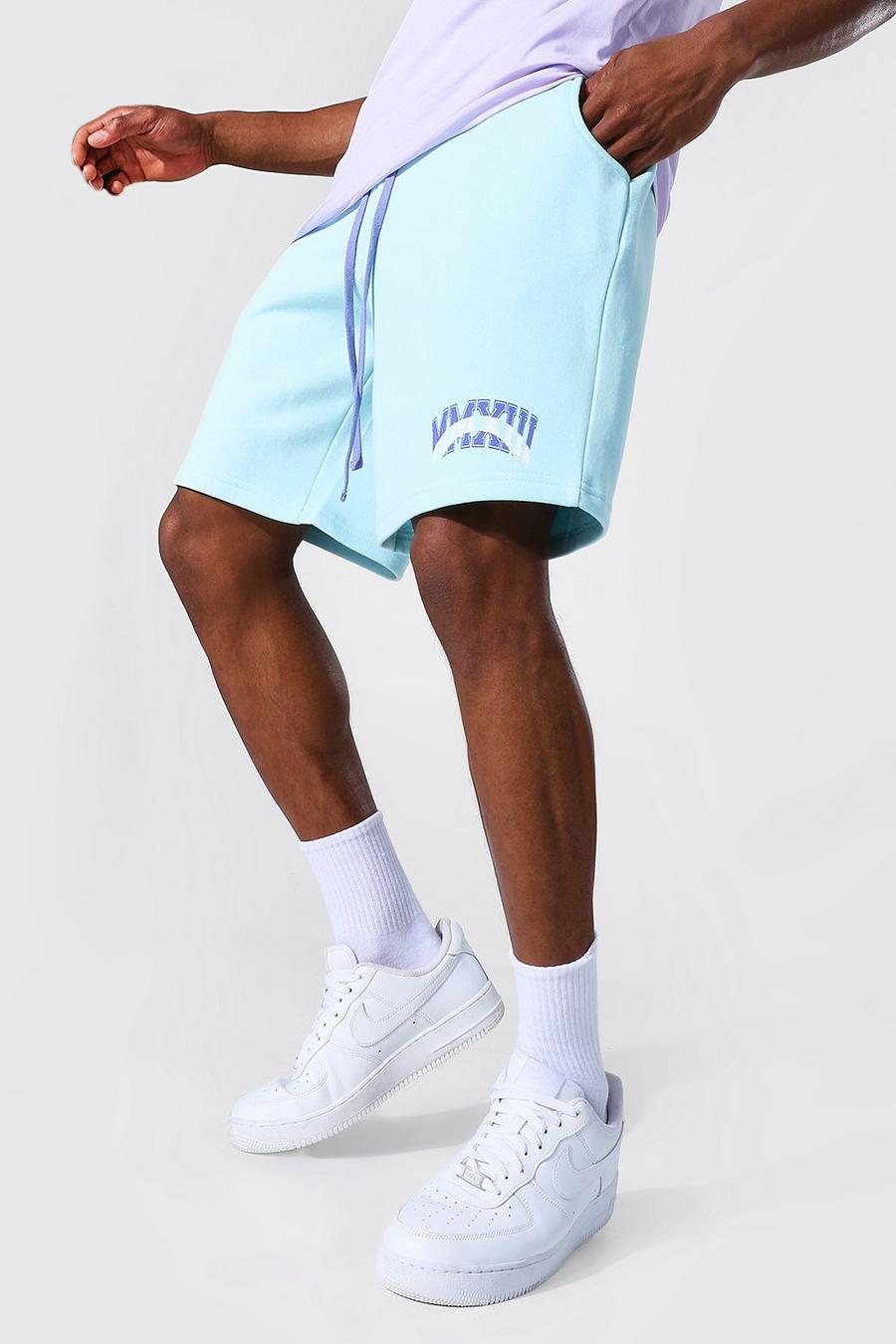 Pantaloncini da basket in jersey in stile varsity, Azzurro chiaro image number 1