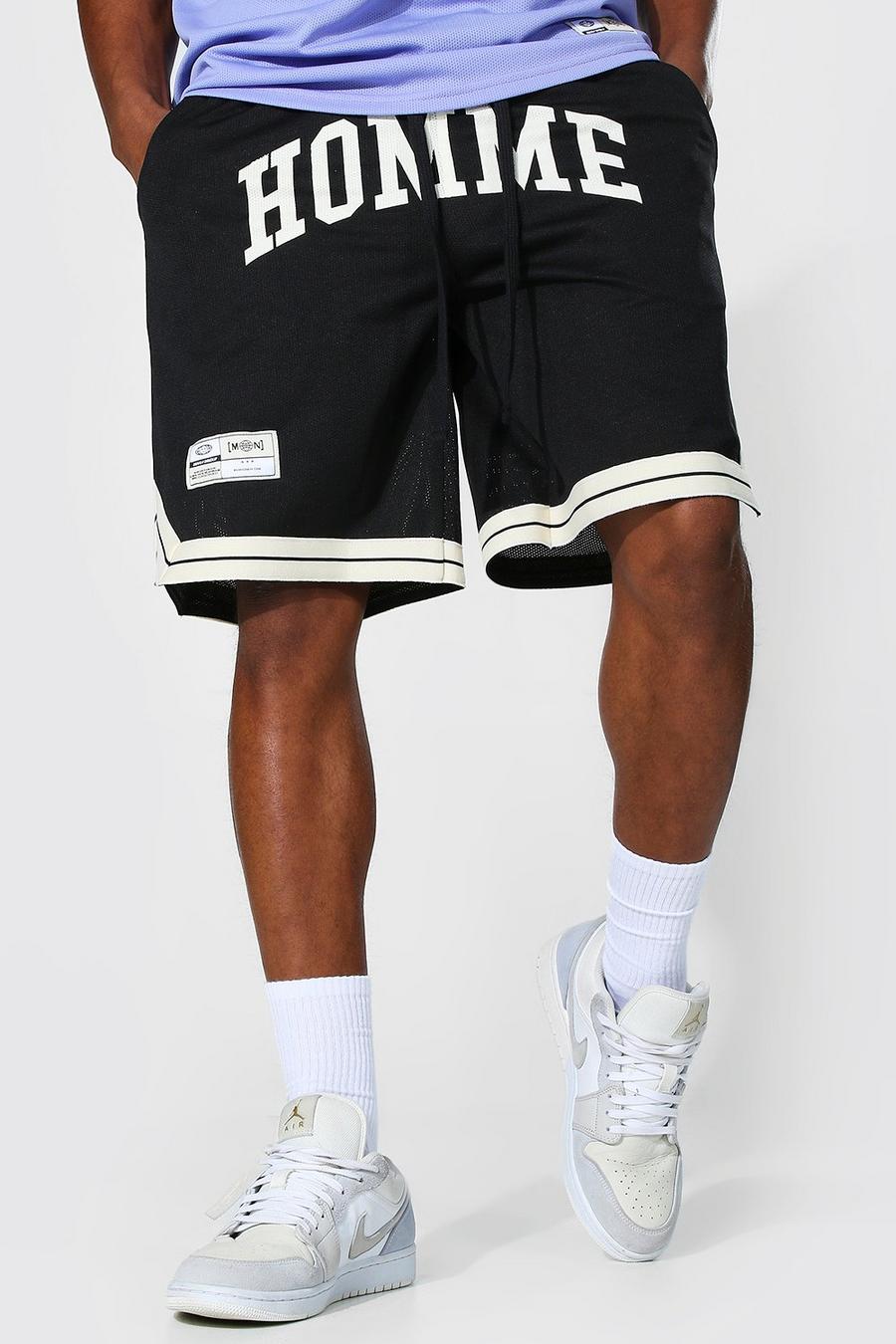Black Homme Mesh Basketbal Shorts Met Streep image number 1