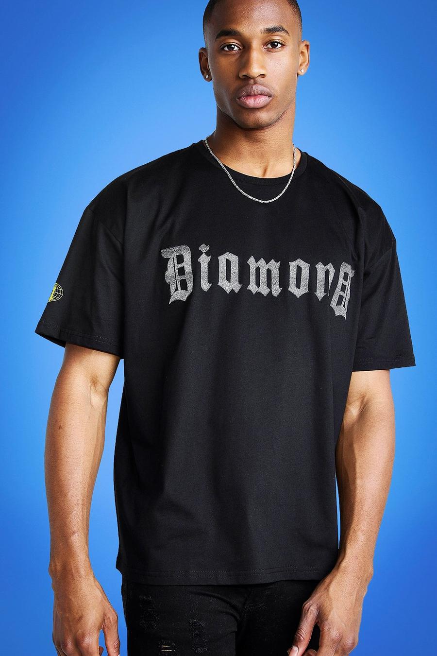 Camiseta ancha con estampado reflectante MAN, Negro nero image number 1